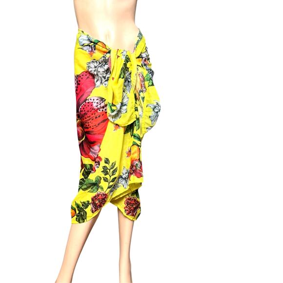 Agua Bendita Floral Lemons Pareo Lightweight Linen Fabric One Size 63X38 Inches